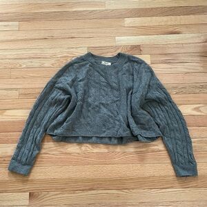 Madewell Cropped Sweater Womens Large Gray Cable Knit Cashmere Minimalist Preppy